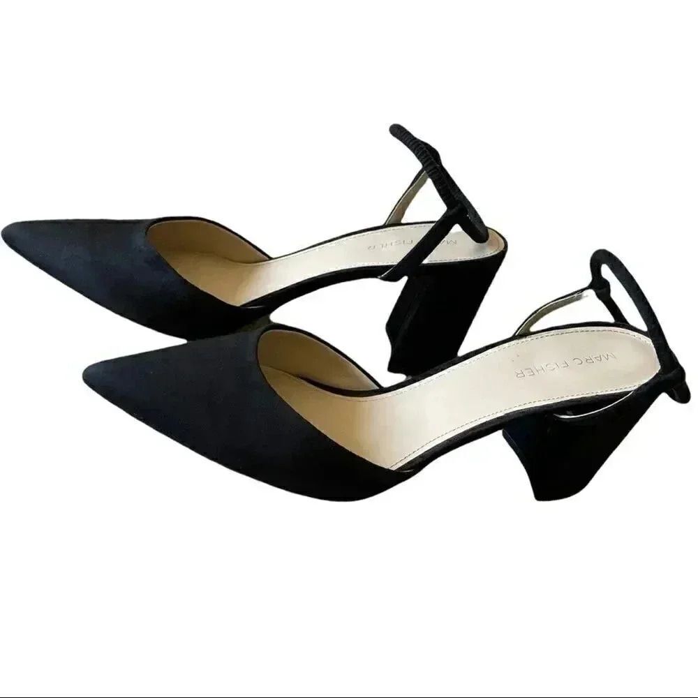 Marc Fisher Black Pointy Toe Pumps with Ankle Straps -Velise Sz 10 - Picture 3 of 10